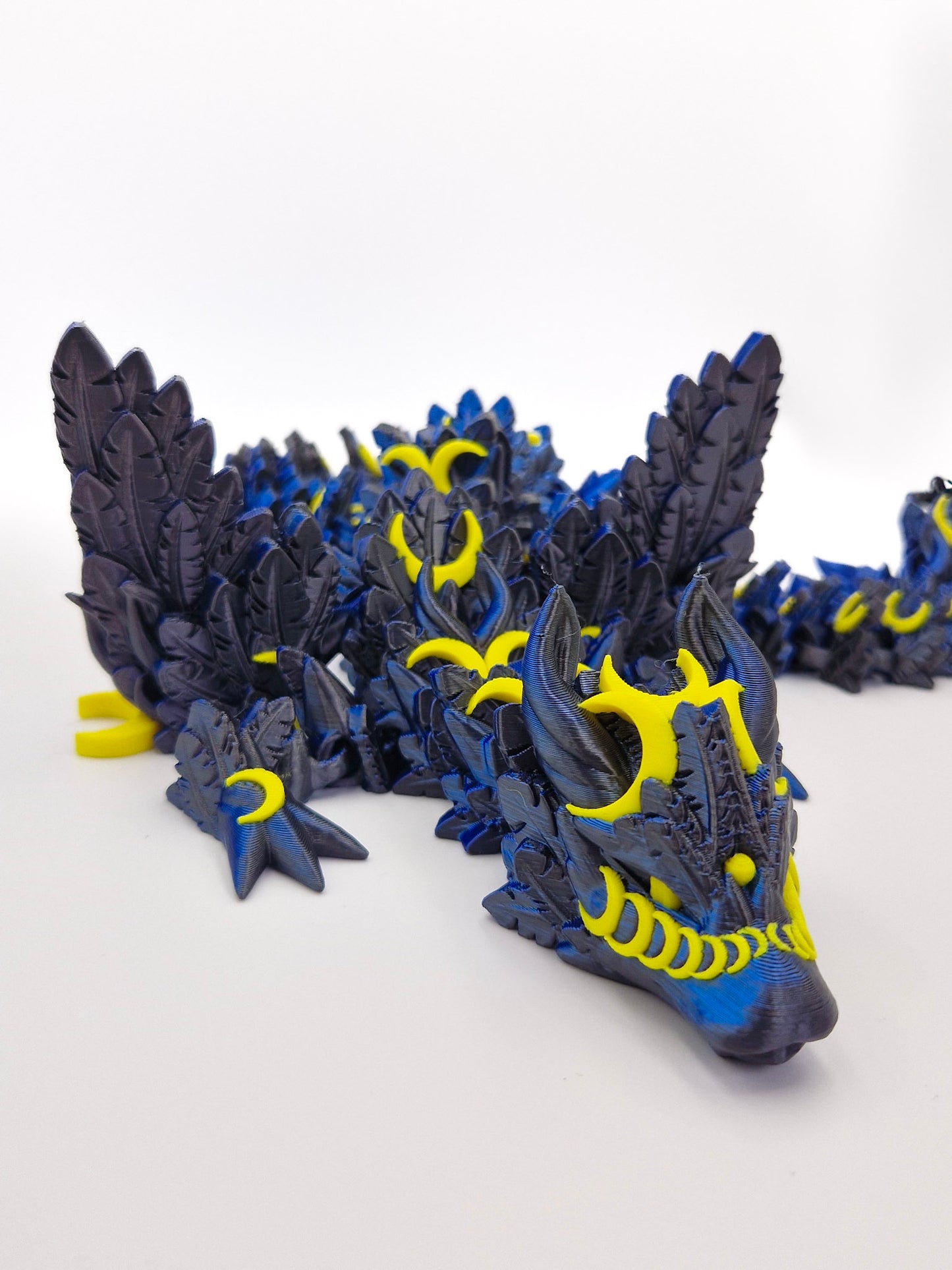 3D Geprinte Donkerblauwe Flexi Draak met Vleugels