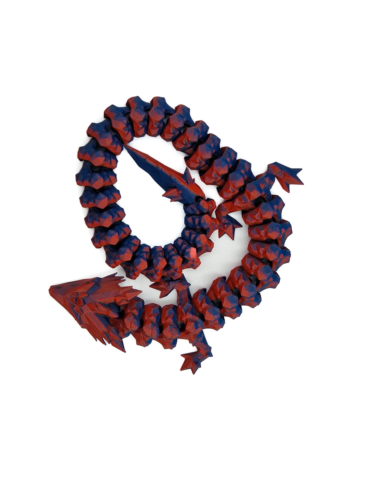 3D Geprinte Rood-Blauwe Draak Flexi – een magisch en flexibel speelgoed dat de kracht en mystiek van draken combineert met een speelse flair. Bestel nu online!